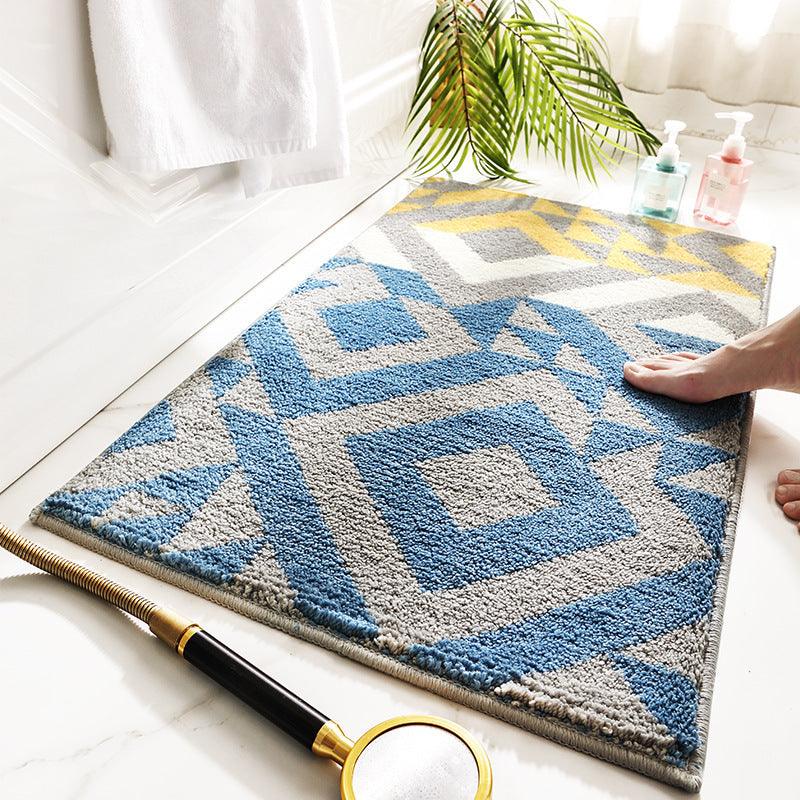 Ultra Absorbent Geometric Bathroom Floor Mats - Modern Style, Non-Slip & Hand Washable - Available in 2 Sizes