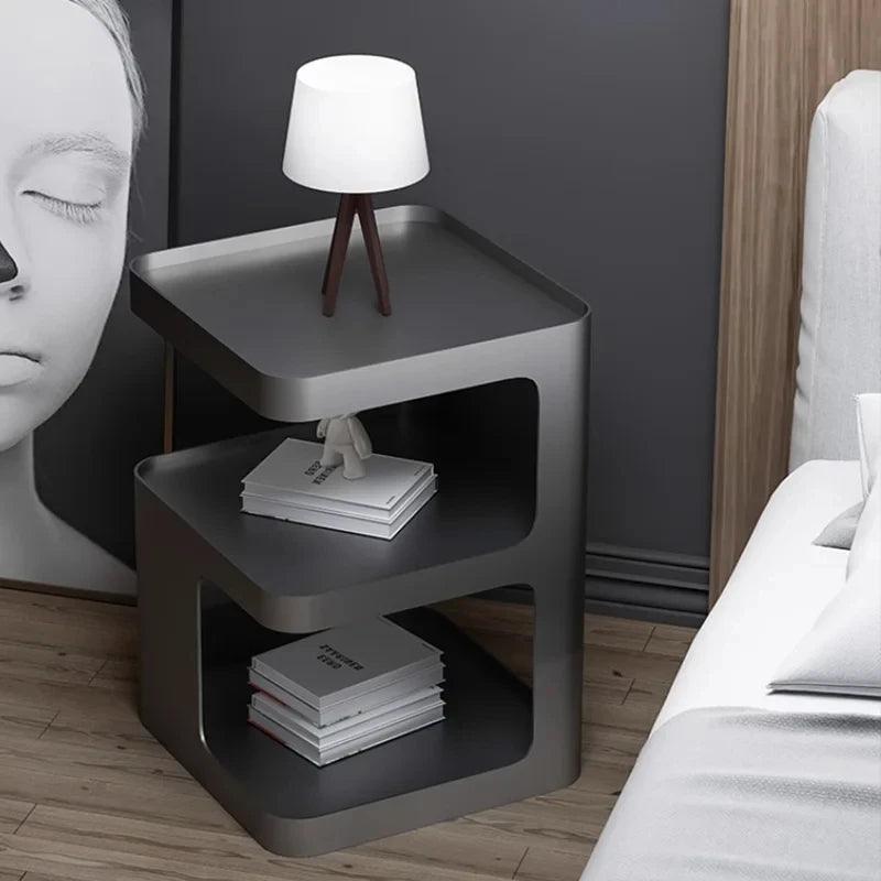 Modern Black Metal Nightstand with 2 Drawers for Bedroom - Contemporary Minimalist Furniture