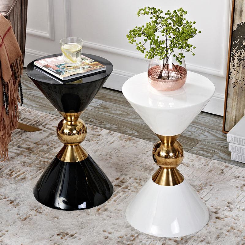 Modern Minimalist Stainless Steel Side Table Set - Elegant Black and White Living Room Furniture
