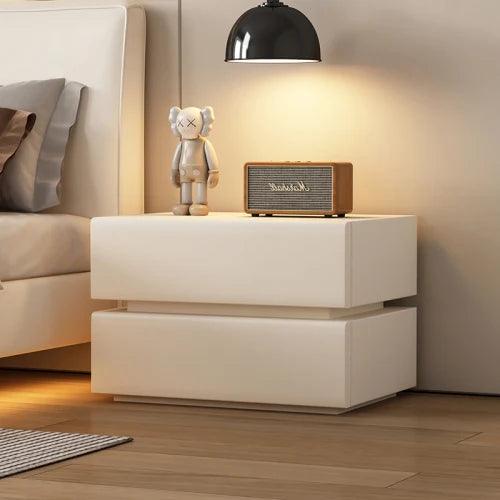 Nightstand with Wooden Drawers - Modern White Bedside Table