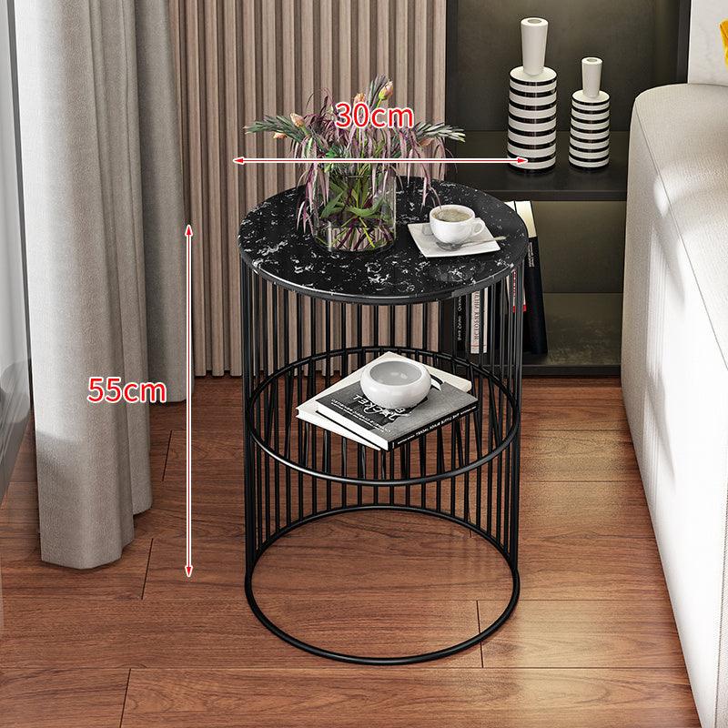 Modern Marble Top Round Coffee Table with Mini Storage Shelf