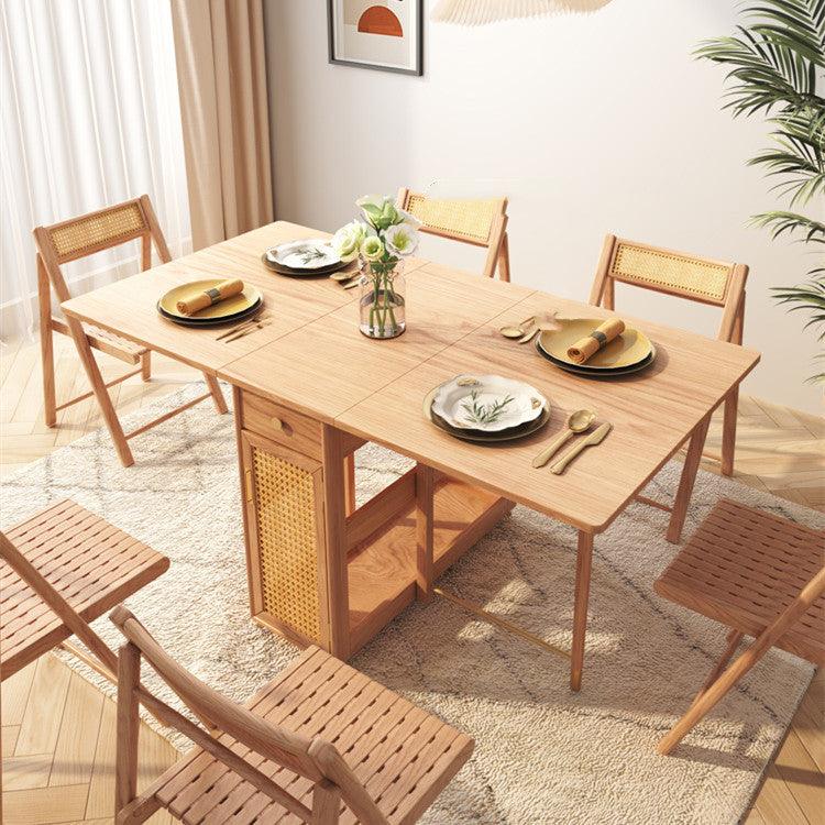 Rattan Foldable Dining Table with Log Design - Multifunctional Wood Table
