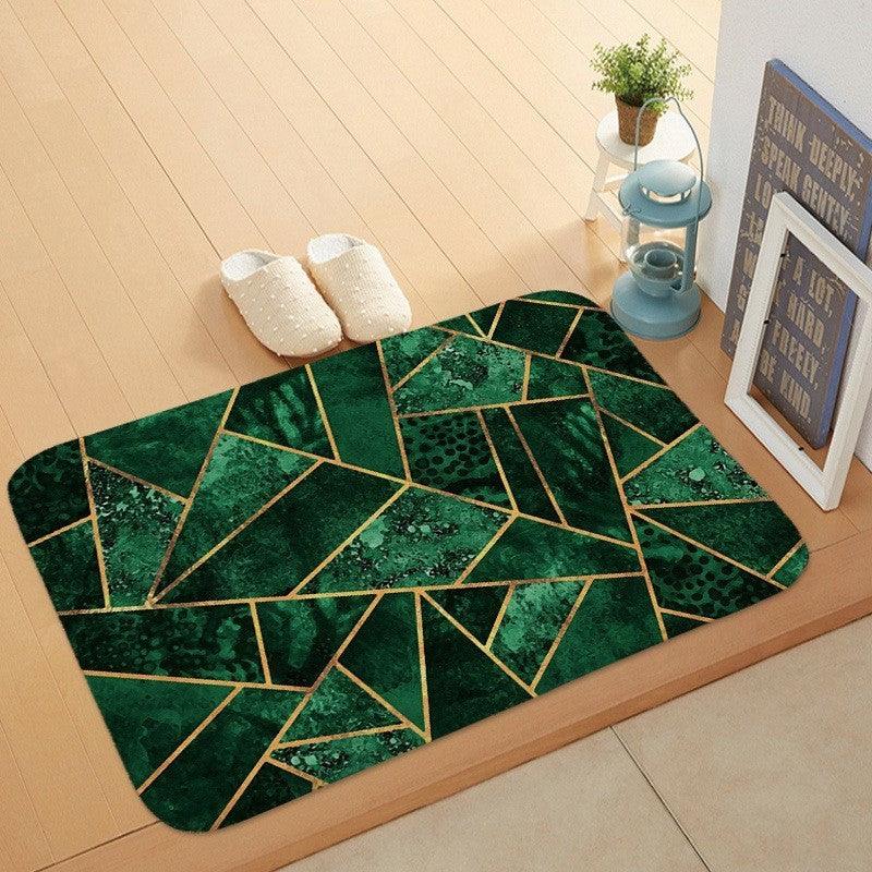 Luxurious Plant Patterned Marble Coral Velvet Door Mat for Stylish Anti-Skid Bathroom Flooring
