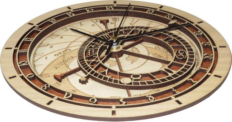 Wooden Prague Astronomical Clock - Fashionable Round Wall Clock for Living Room, Bedroom, and Office