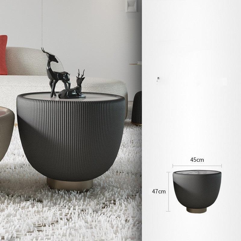Round Marble Tea Table Set - Elegant Circle Design with Leather Edge
