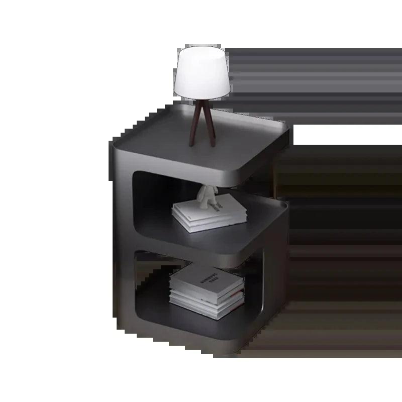 Modern Black Metal Nightstand with 2 Drawers for Bedroom - Contemporary Minimalist Furniture