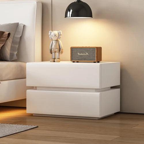 Nightstand with Wooden Drawers - Modern White Bedside Table
