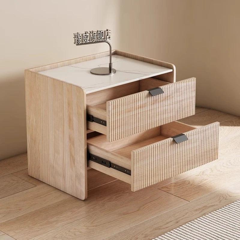 Narrow Wood Nightstand with Drawers - Modern Minimalist Bedroom Furniture