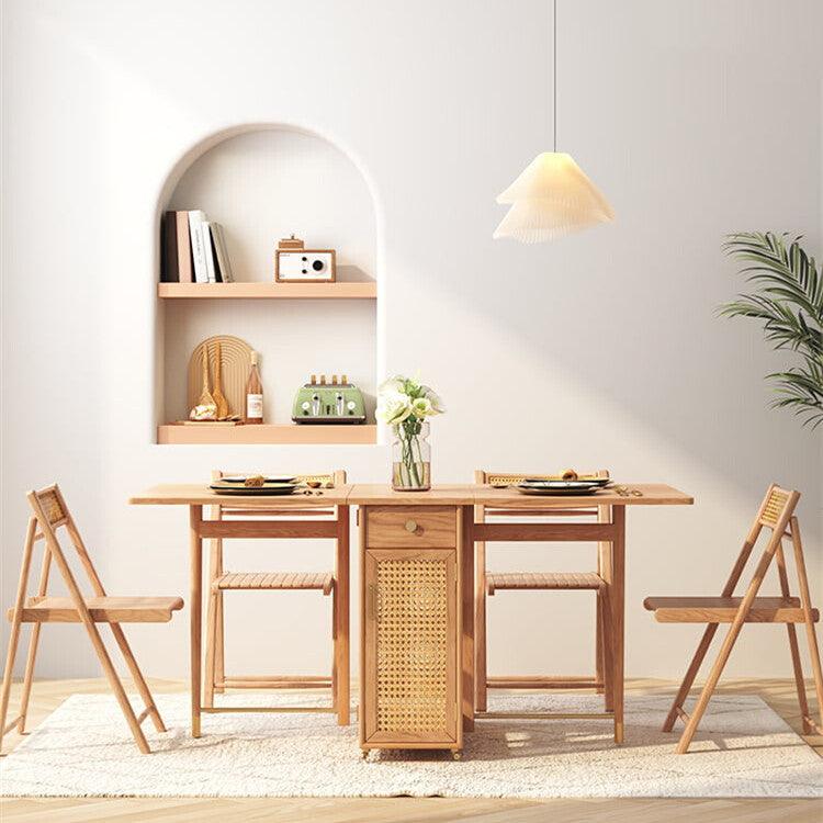 Rattan Foldable Dining Table with Log Design - Multifunctional Wood Table
