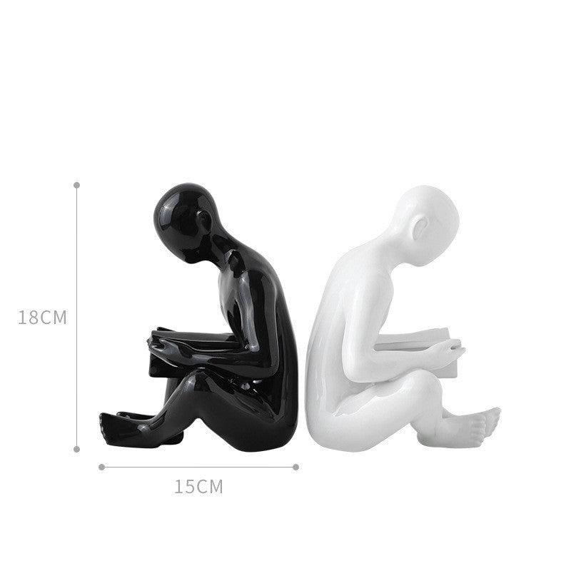 Nordic Style Ceramic Character Bookend Home Decor with Colorful Glaze - Unique Living Room Accent Piece
