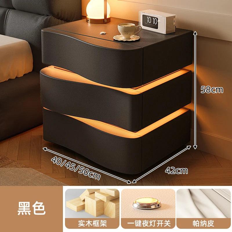Sleek Luxury Bedside Tables with Drawer - Modern Chinese Style Nightstand for Bedroom Furniture
