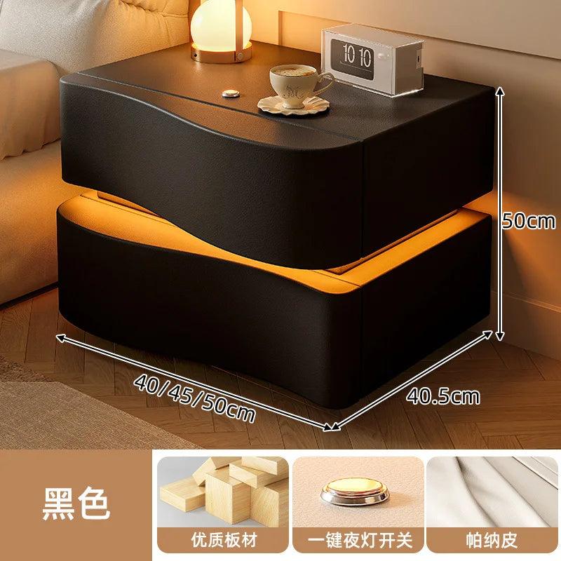 Sleek Luxury Bedside Tables with Drawer - Modern Chinese Style Nightstand for Bedroom Furniture