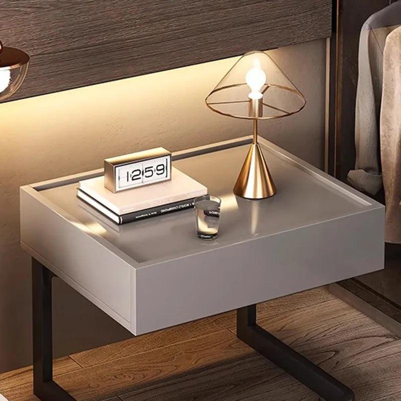 Nordic Nightstand with Metal Drawer - Modern Bedside Table for Home