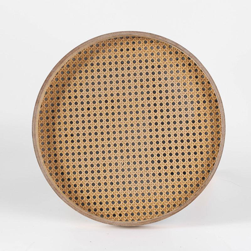 Retro Rattan Round Coffee Table - Boho Living Room Centerpiece