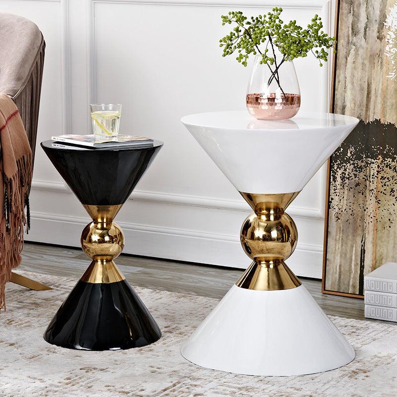 Modern Minimalist Stainless Steel Side Table Set - Elegant Black and White Living Room Furniture