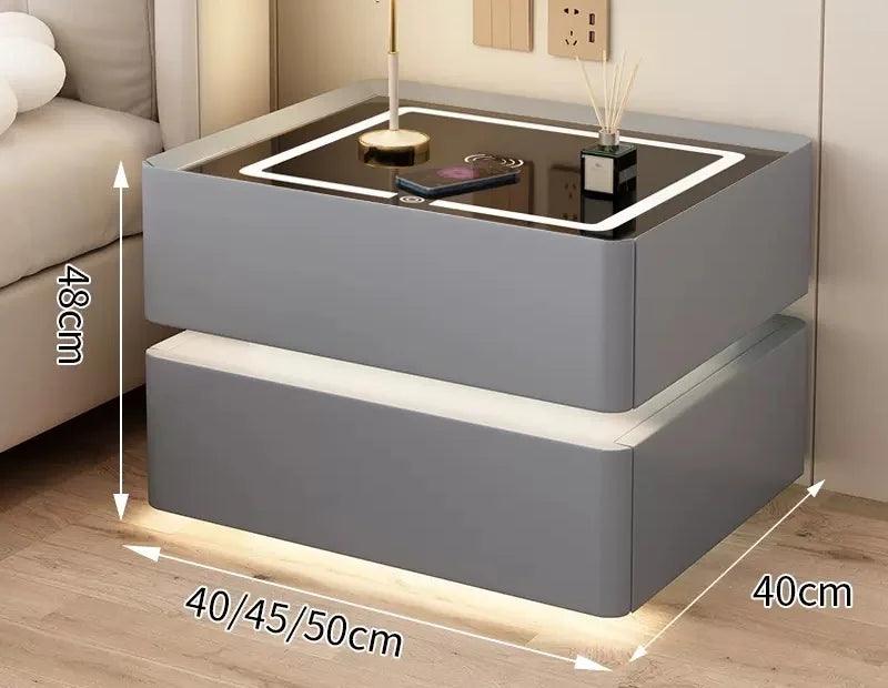 Smart Solid Wood Nightstand with Wireless Charging and Lockable Drawers - 40cm Height