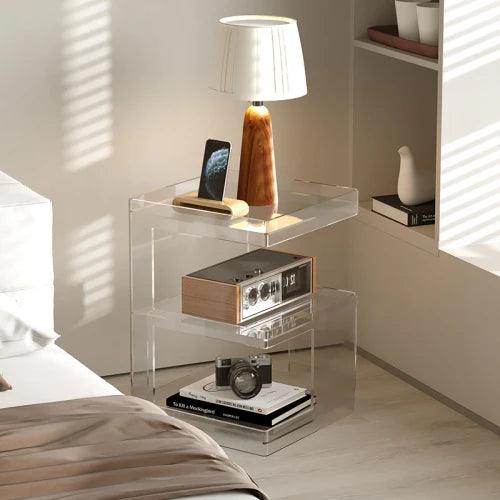 Luxurious Italian Acrylic Nightstand with Drawer - Modern Design and Multifunctional