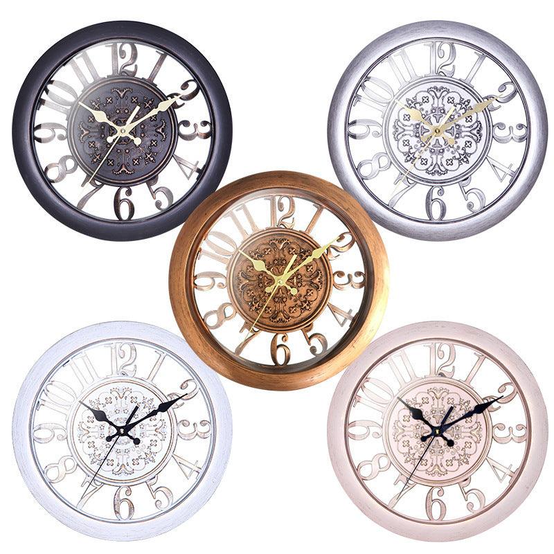 Vintage European Style Round Wall Clock for Home Decor - 11 Inch Living Room Quartz Clock