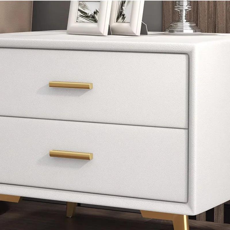 Luxury White Nightstand with Drawer Storage - Modern Minimalist Bedroom Furniture