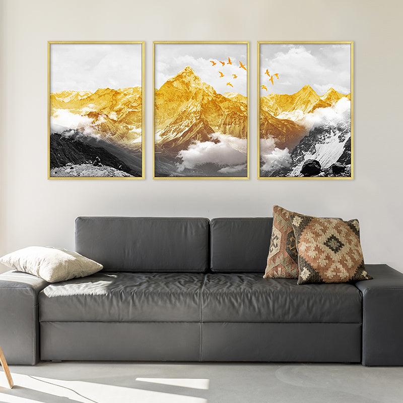 Golden Mountain Landscape Canvas Wall Art - Framed and Unframed