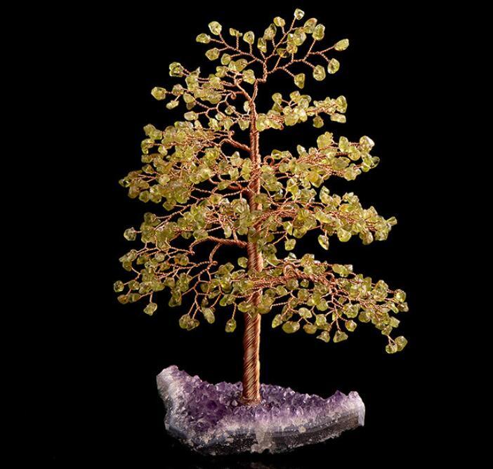 Crystal Wealth Tree Handcrafted Crystal Stone and Copper Wire Home Decor Piece