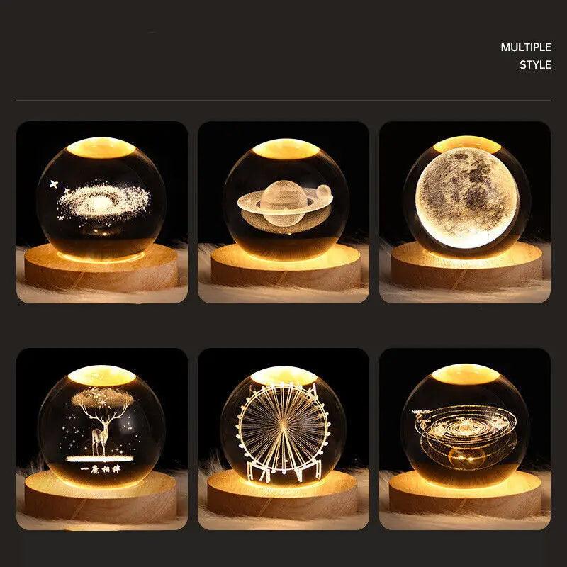 Crystal Ball USB Night Light | 3D Moon Planet Galaxy Home Decor Glow