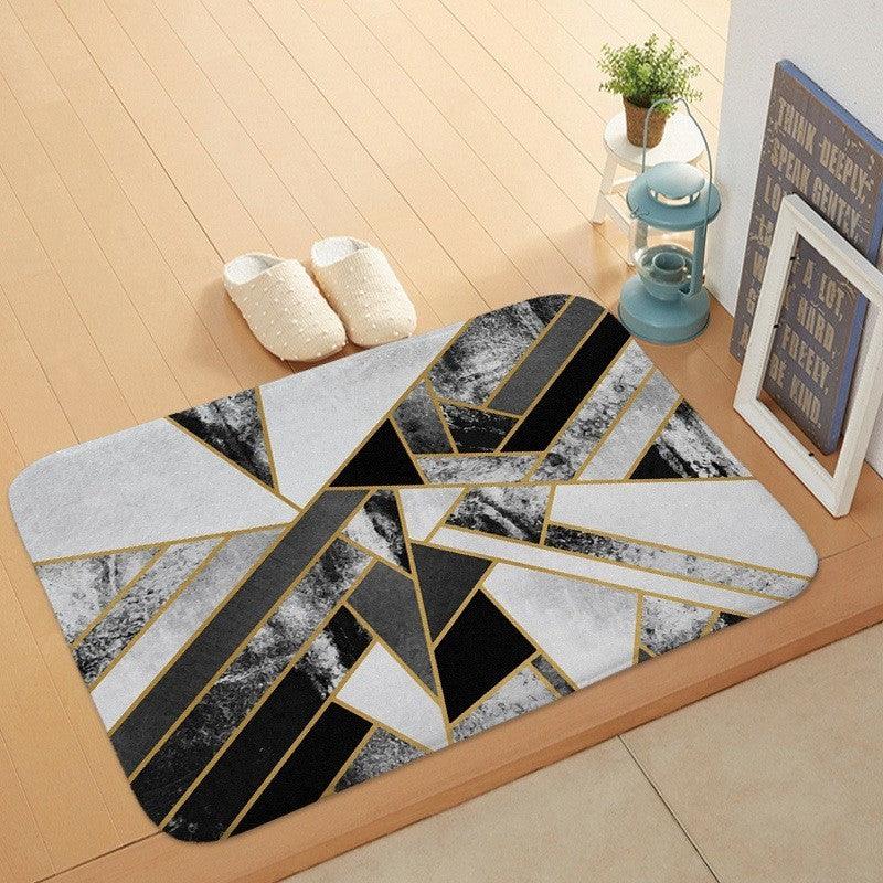 Luxurious Plant Patterned Marble Coral Velvet Door Mat for Stylish Anti-Skid Bathroom Flooring