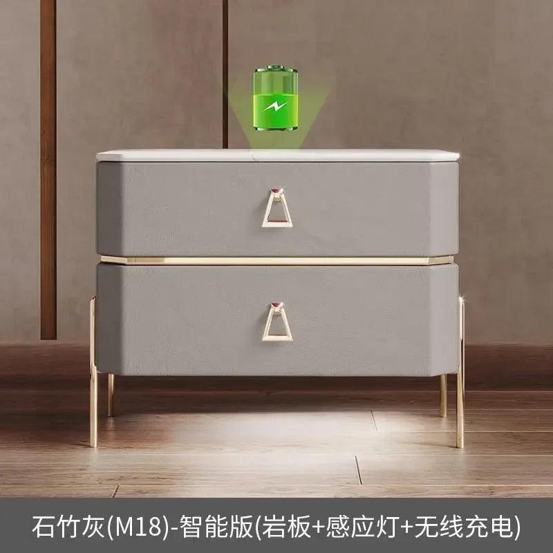 Gold Wireless Charging Bedside Table with Smart Drawers - Modern Furniture for Living Room