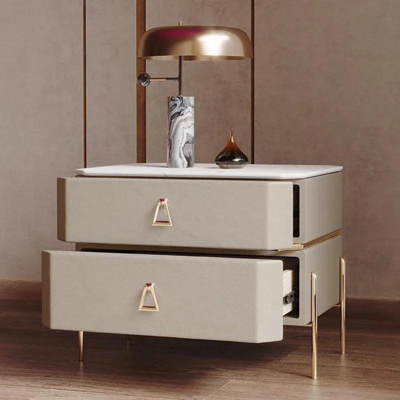 Gold Wireless Charging Bedside Table with Smart Drawers - Modern Furniture for Living Room