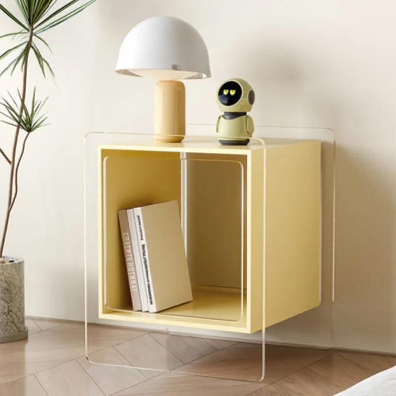 Modern Acrylic Nightstand with Drawer - Bedroom Furniture Shelf Organizer