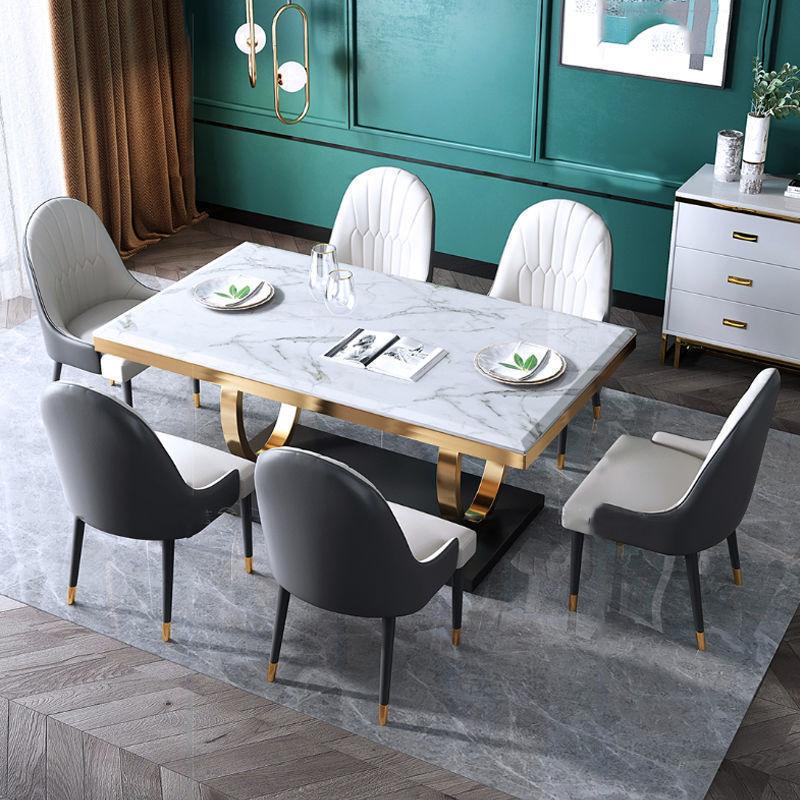 Sleek Marble Dining Table Set with Pineapple Chairs