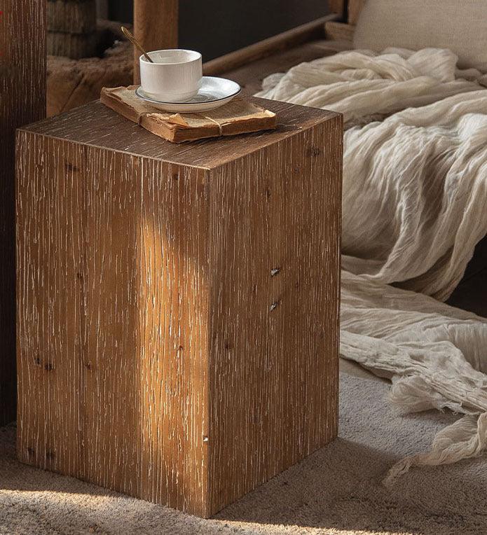 Solid Wood Rustic Coffee Table with Moveable Pastoral Style - Dark Wooden Living Room Corner Table