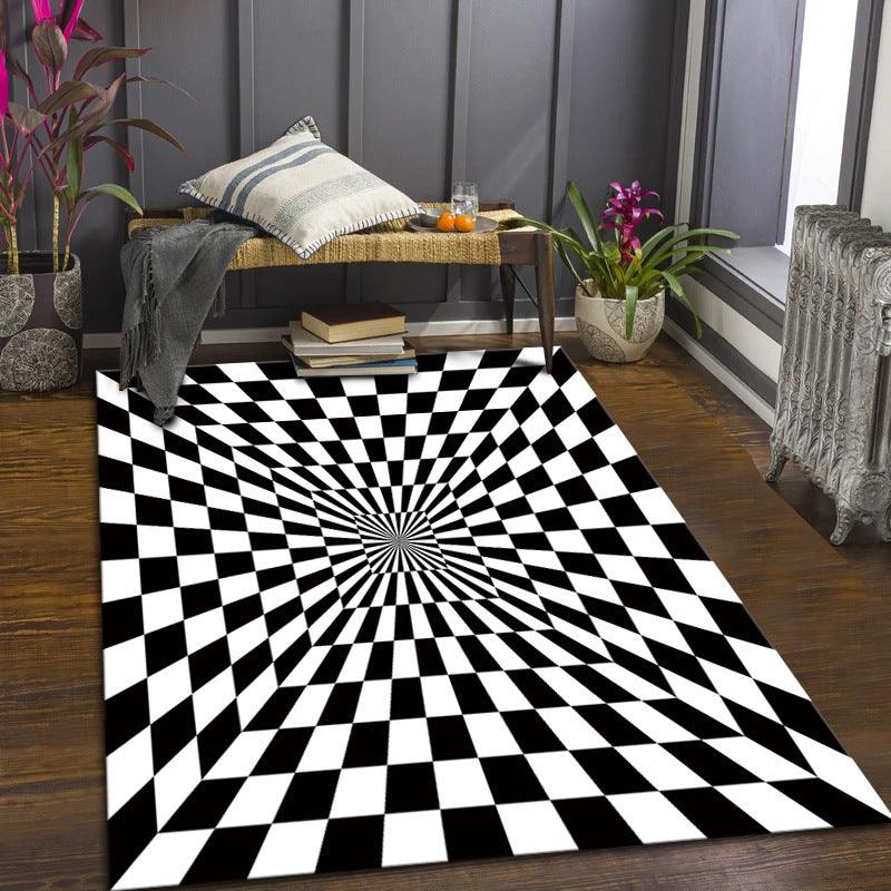Checkerboard Pattern Polyester Living Room Rug - Modern Rectangle Design