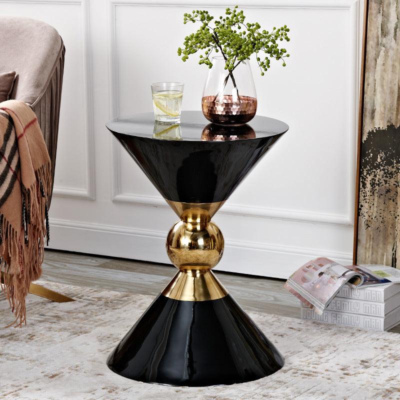 Modern Minimalist Stainless Steel Side Table Set - Elegant Black and White Living Room Furniture