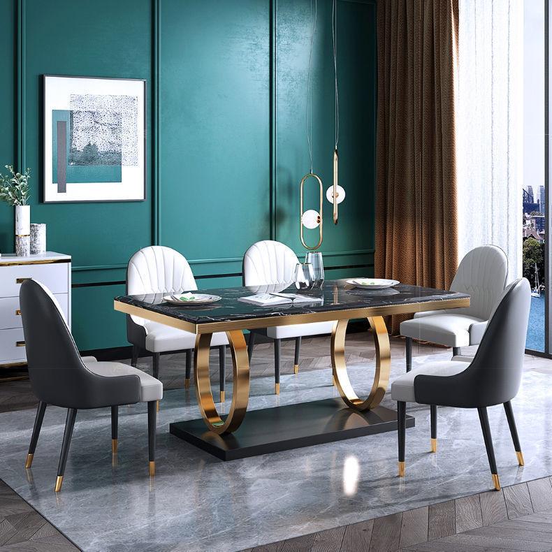Sleek Marble Dining Table Set with Pineapple Chairs