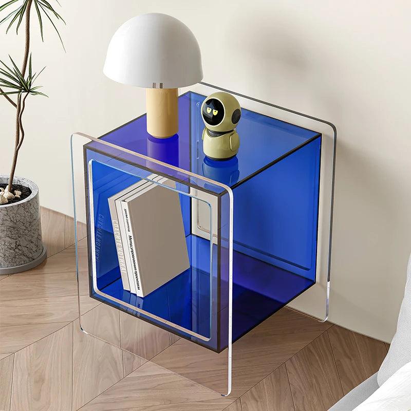 Modern Acrylic Nightstand with Drawer - Bedroom Furniture Shelf Organizer