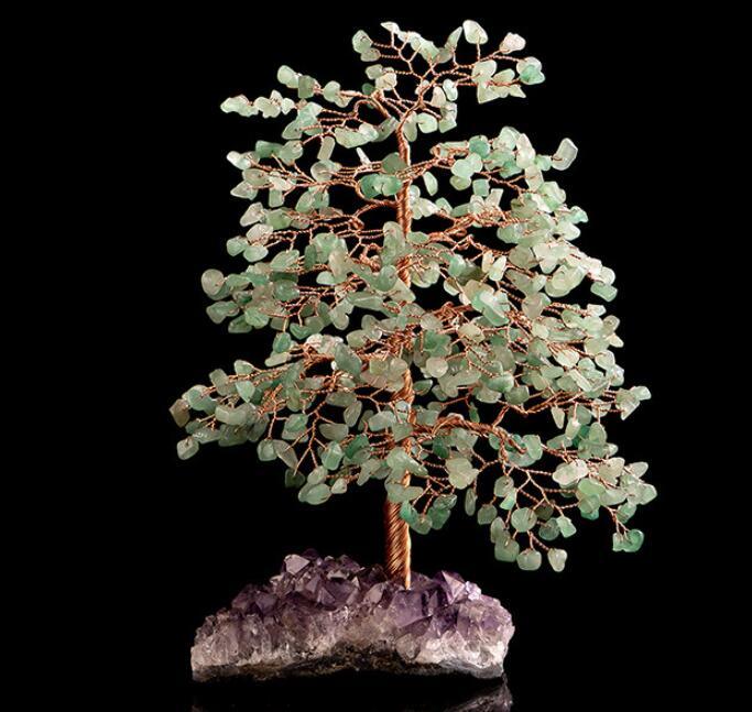 Crystal Wealth Tree Handcrafted Crystal Stone and Copper Wire Home Decor Piece