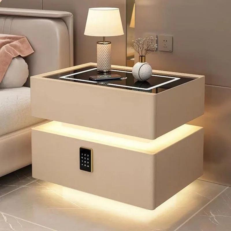 Smart Solid Wood Nightstand with Wireless Charging and Lockable Drawers - 40cm Height