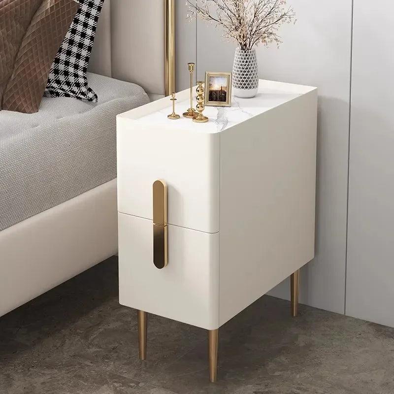 Nordic Style Rock Surface Nightstand with 2 Drawers - Minimalist Bedroom Furniture