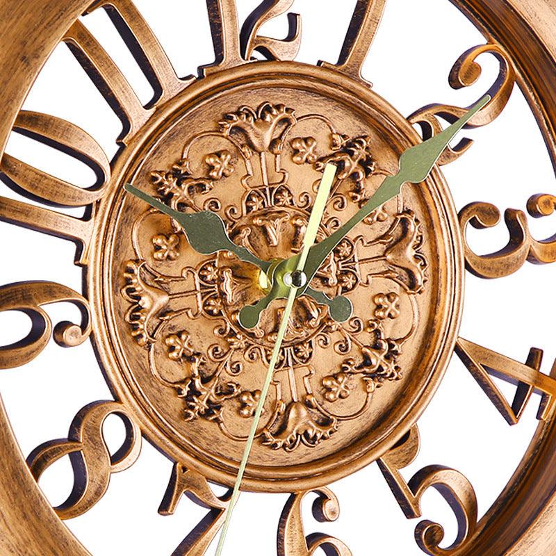 Vintage European Style Round Wall Clock for Home Decor - 11 Inch Living Room Quartz Clock