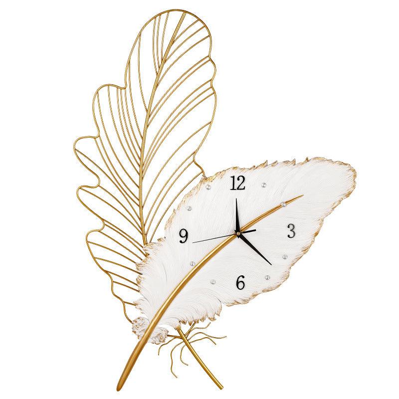 Modern Rustic Wall Clock Set with Feather and Ginkgo Leaf Designs