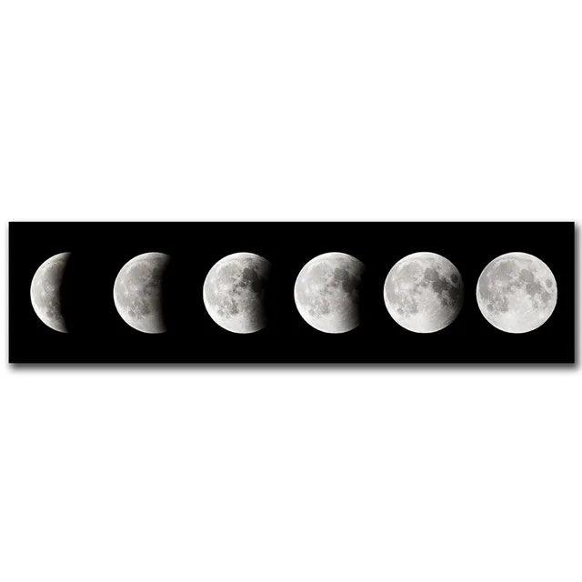 Celestial Moon Phases Monochrome Canvas Wall Art - Abstract Living Room Decor