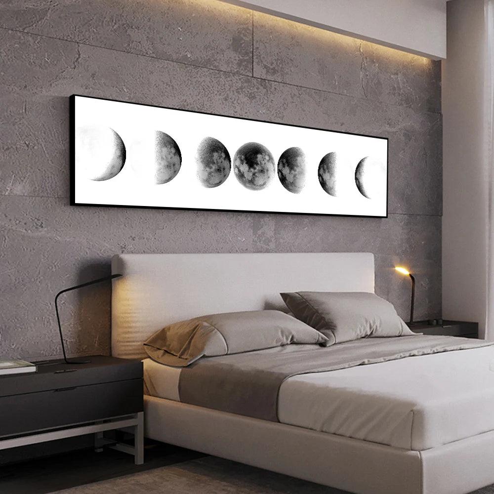 Celestial Moon Phases Monochrome Canvas Wall Art - Abstract Living Room Decor