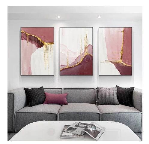 Golden Abstract Canvas Wall Art - Modern Living Room Decor