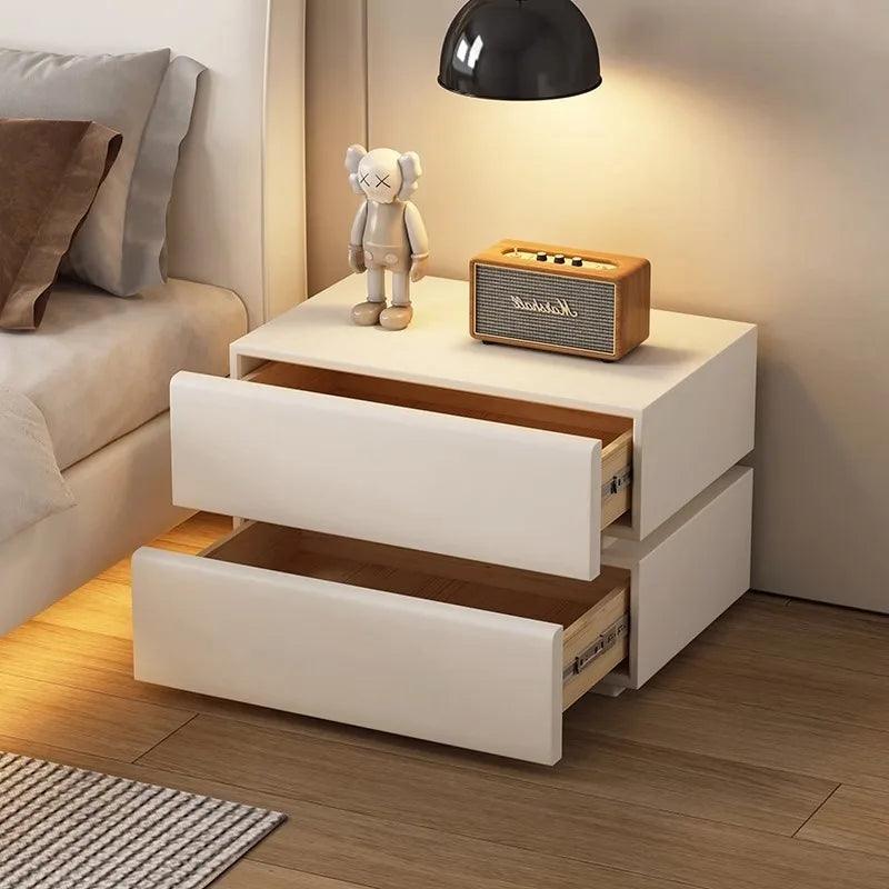 Nightstand with Wooden Drawers - Modern White Bedside Table
