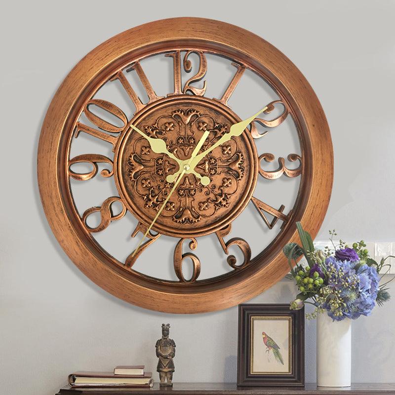 Vintage European Style Round Wall Clock for Home Decor - 11 Inch Living Room Quartz Clock