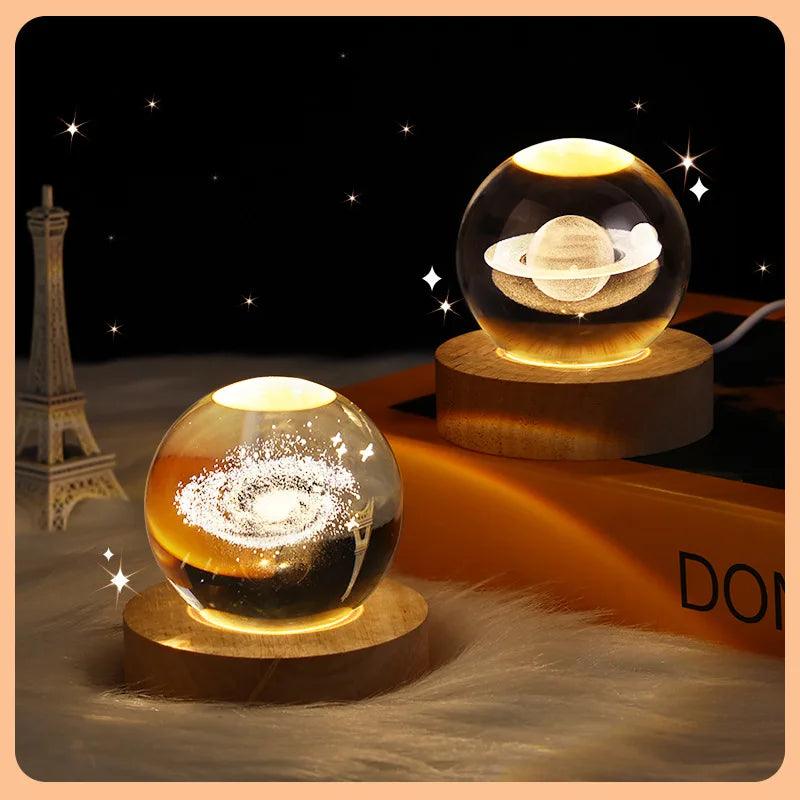Crystal Ball USB Night Light | 3D Moon Planet Galaxy Home Decor Glow