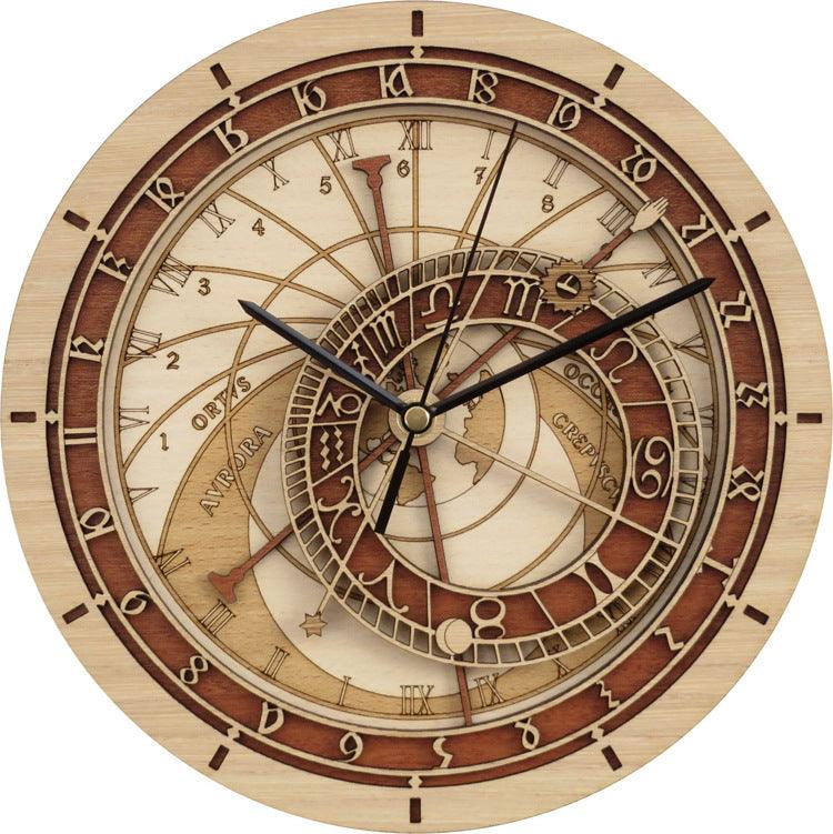 Wooden Prague Astronomical Clock - Fashionable Round Wall Clock for Living Room, Bedroom, and Office