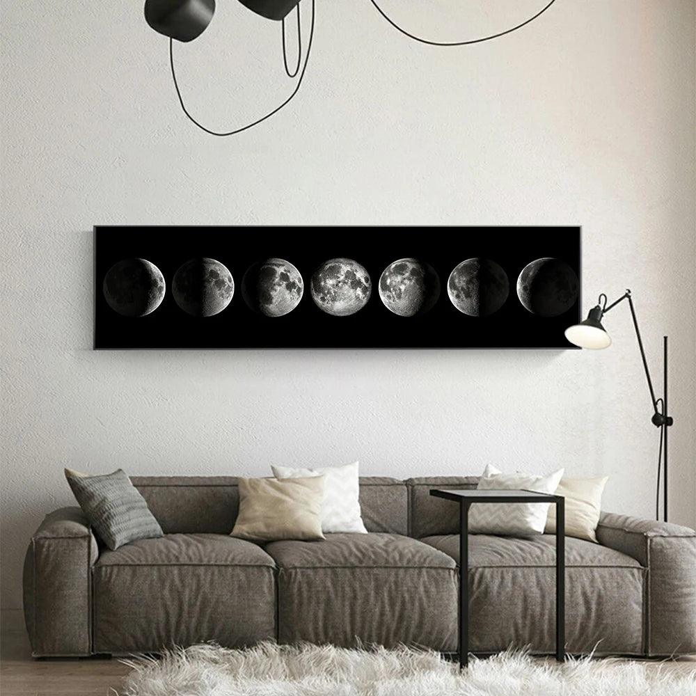Celestial Moon Phases Monochrome Canvas Wall Art - Abstract Living Room Decor