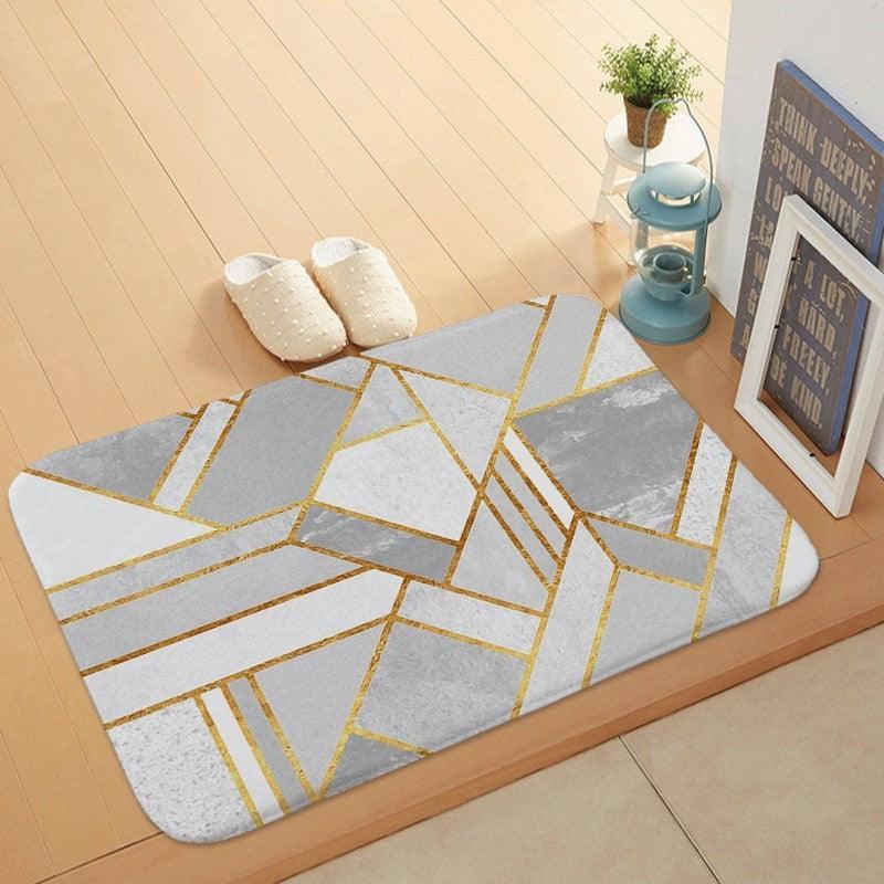 Luxurious Plant Patterned Marble Coral Velvet Door Mat for Stylish Anti-Skid Bathroom Flooring